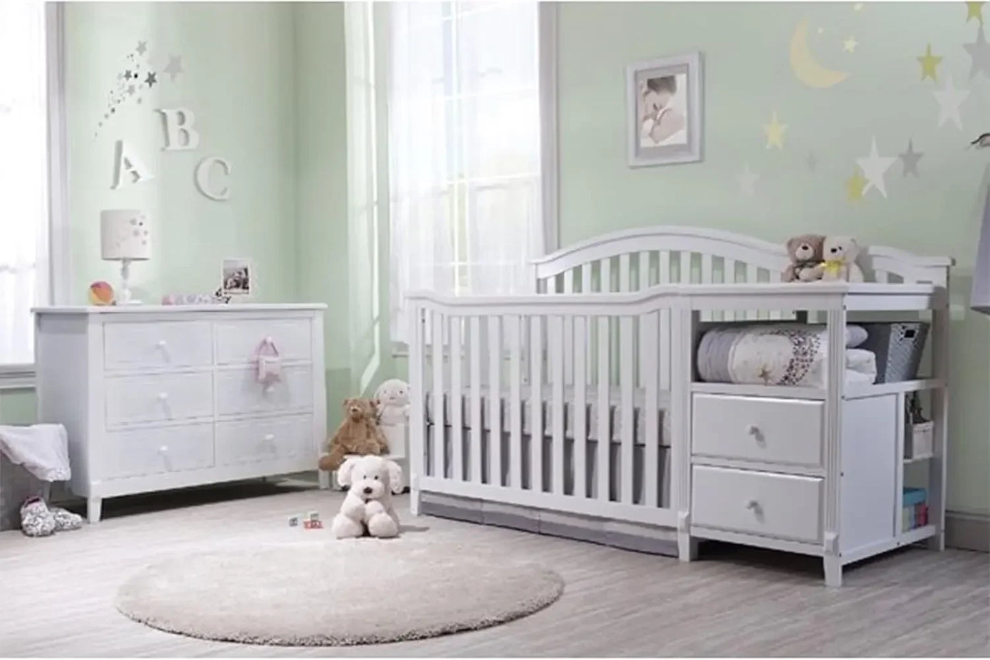 4-in-1 Baby Crib with Attachable Diaper Changing Table