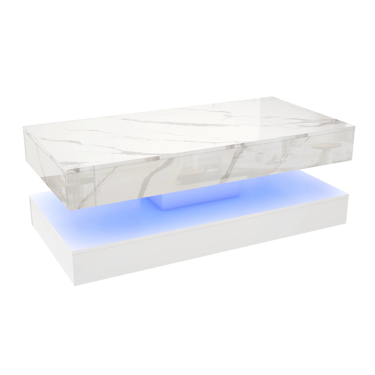 Double-Layer Coffee Table with LED lights & 2 Storage Drawers