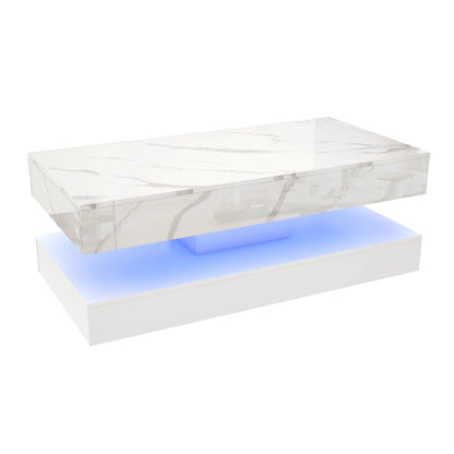 Double-Layer Coffee Table with LED lights & 2 Storage Drawers