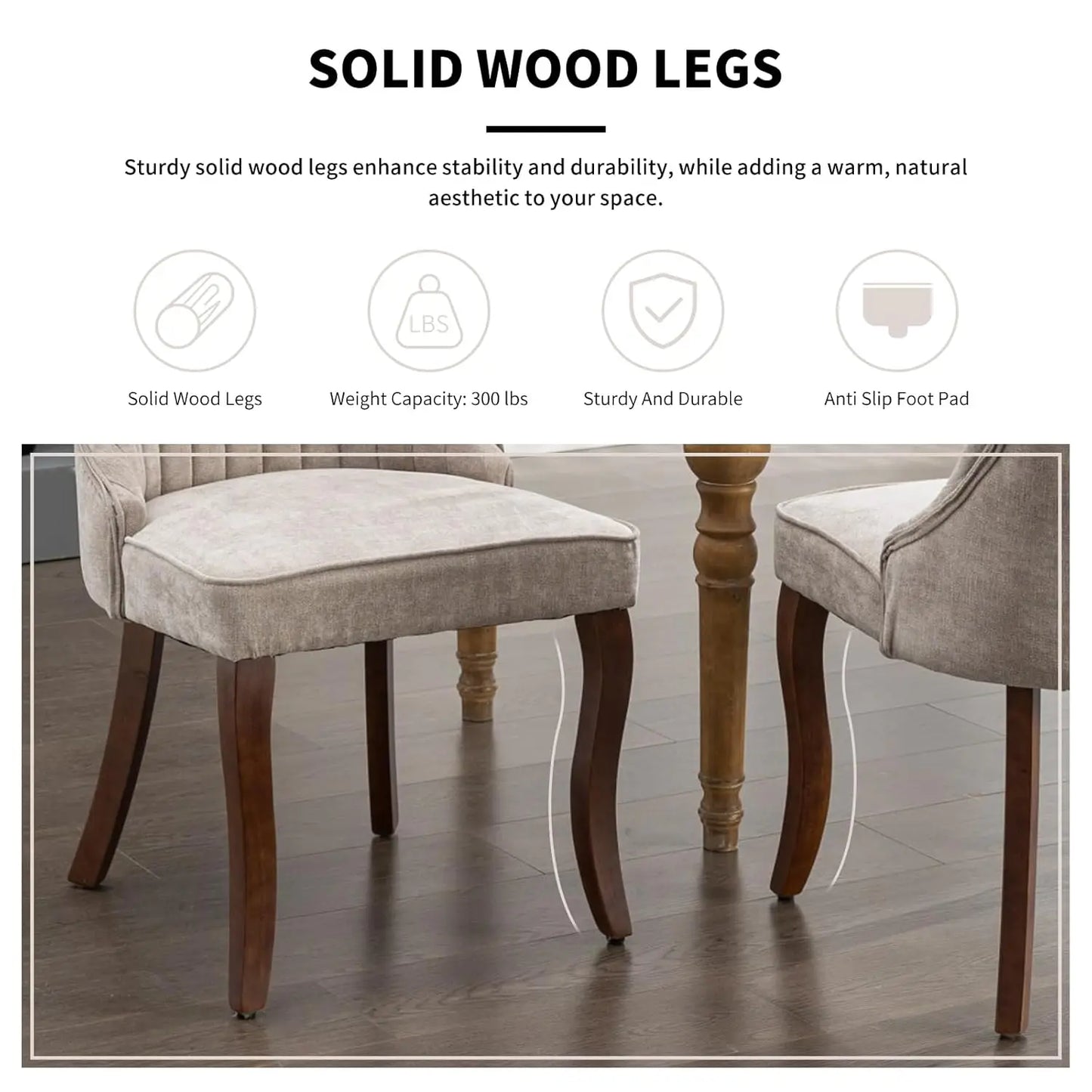 Set of 6 Velvet Upholstered Dining Chairs with Wood Legs