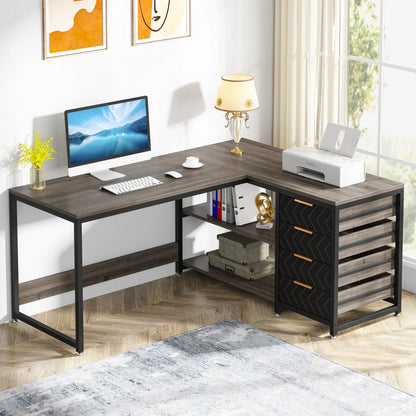59 inch Corner Desk with Shelves & Storage Drawers