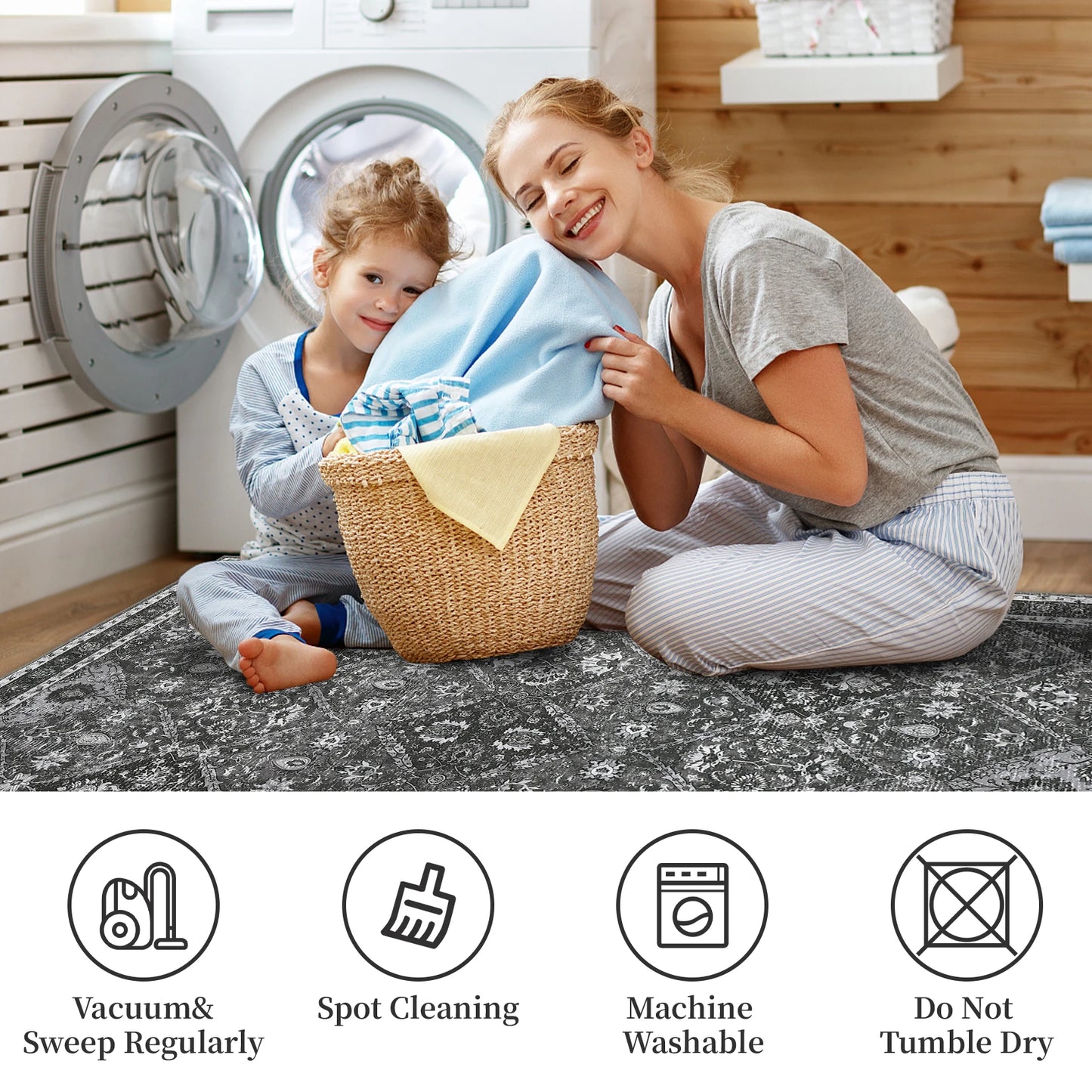 Vintage Rug is Machine Washable, Non-Slip & Stain Resistant