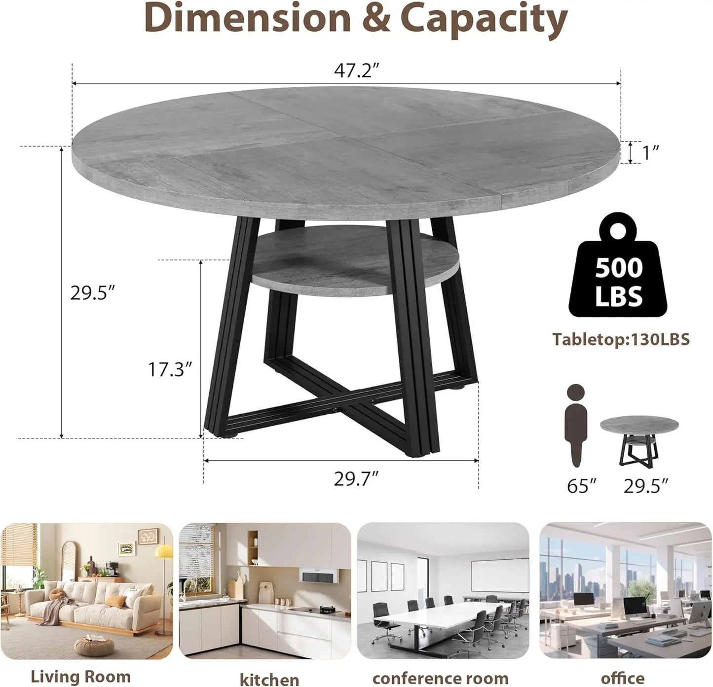 [ TABLE ONLY] 42" Round Kitchen Table with Storage Shelf