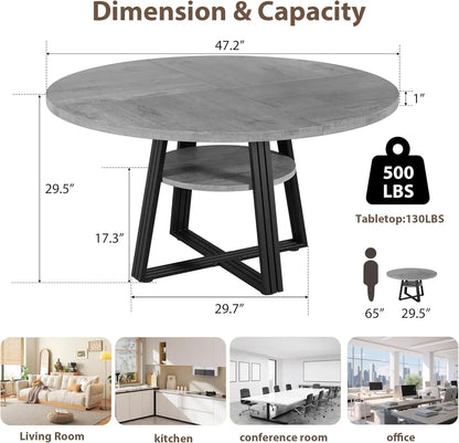 [ TABLE ONLY] 42" Round Kitchen Table with Storage Shelf