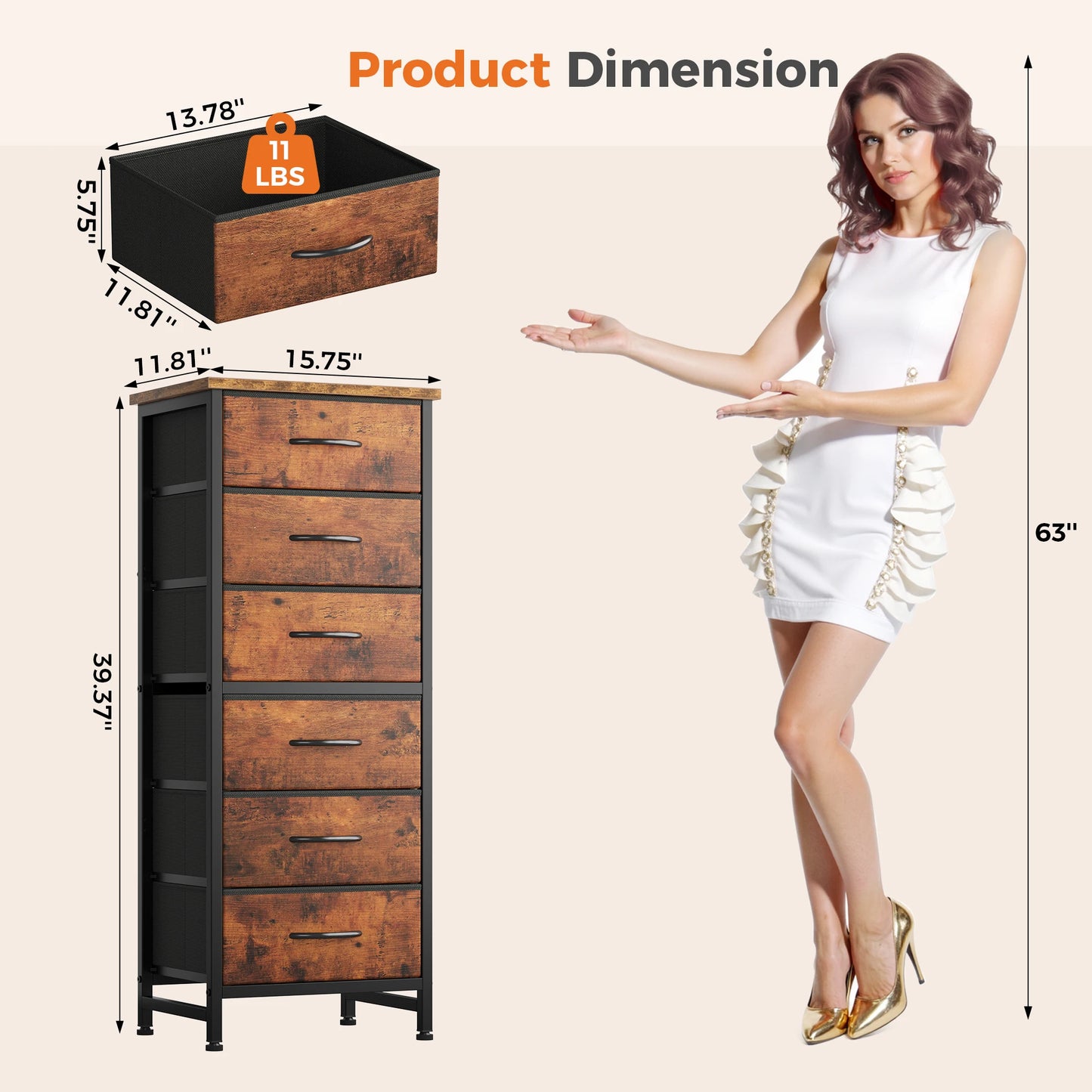 Narrow Storage Tower with Wood Top and Metal Frame
