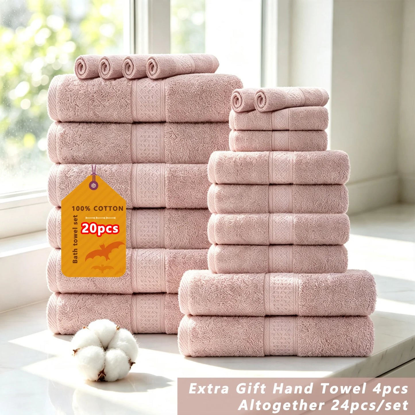 20/16/10pcs Cotton Soft Bath Towel Set for Bathroom