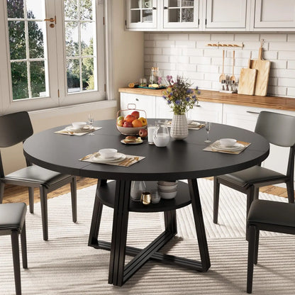 [ TABLE ONLY] 42" Round Kitchen Table with Storage Shelf