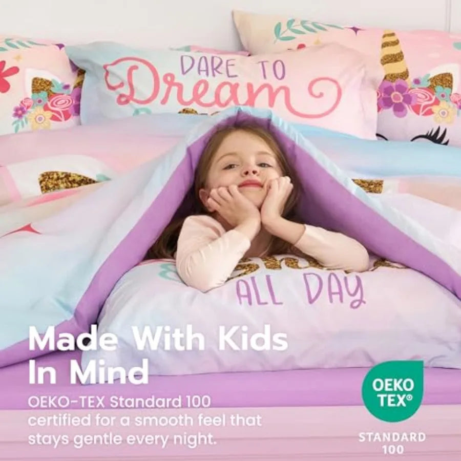 5 Pcs Girls Super Soft Microfiber Bed in a Bag with Comforter