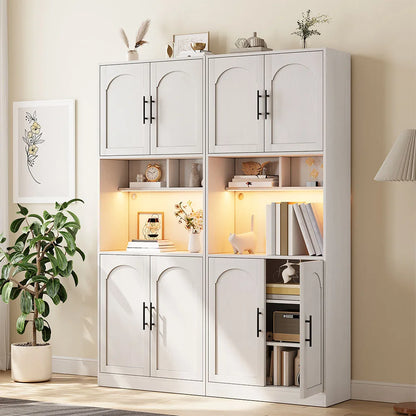 Tall Kitchen Hutch Bar Cabinet with Microwave Stand & LED light