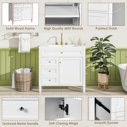 36" Bathroom Vanity Set with Mirror, Cabinet & Single Sink