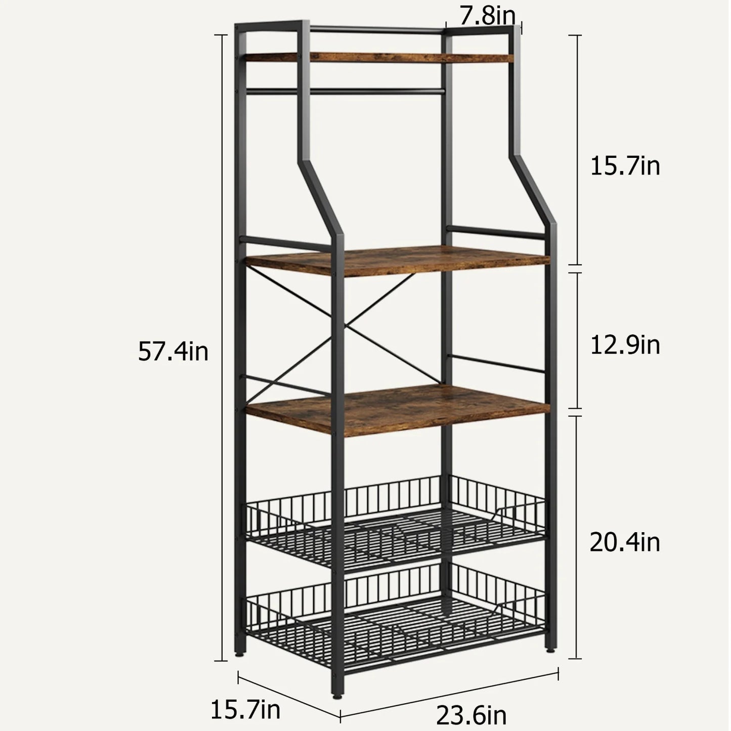 Microwave Oven Stand with 2 Large Wire Basket