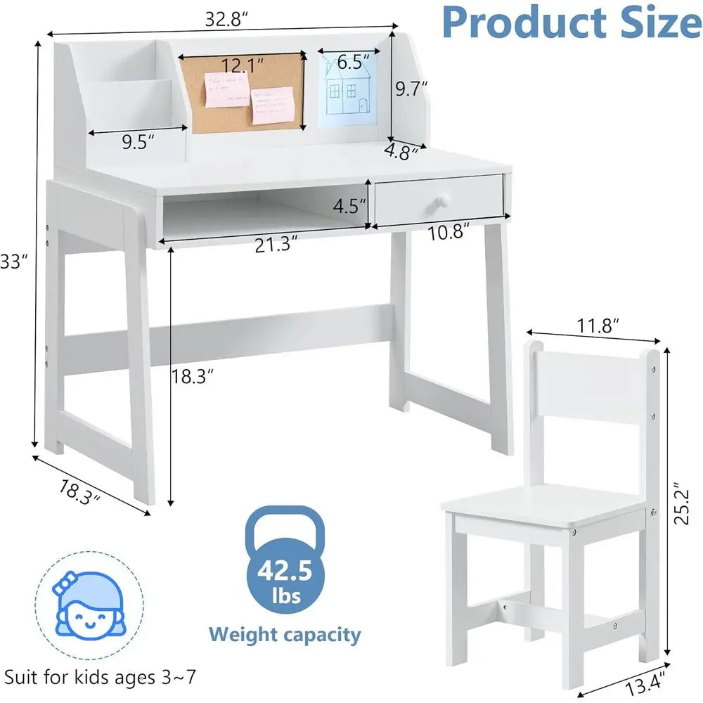 Wooden Kids Study Desk and Chair Set with Hutch