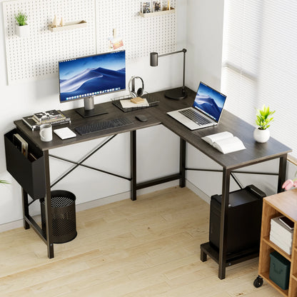 Wooden Corner Table with CPU Storage Shelf & Side Bag