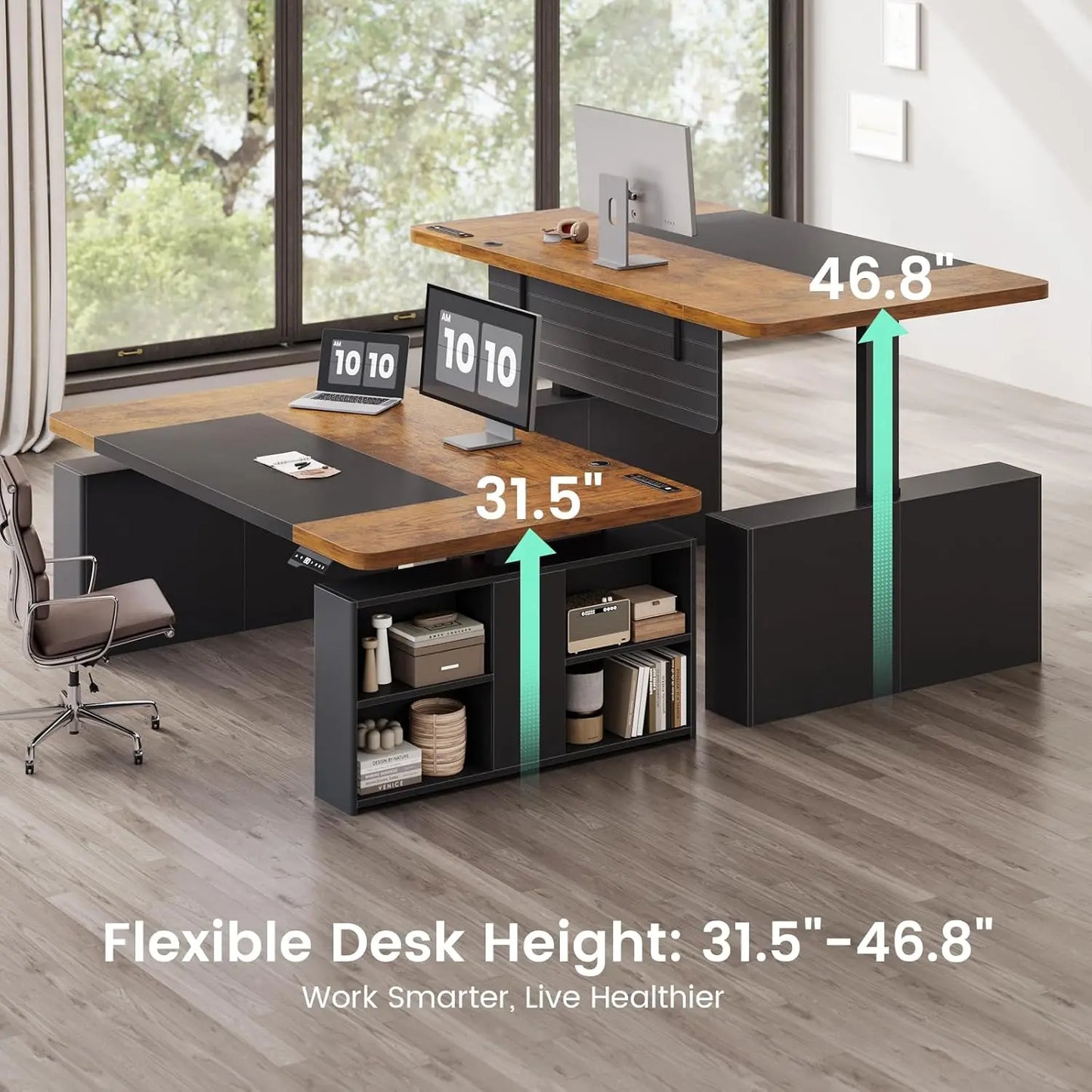 Adjustable Standing Executive Desk with Storage & Power Outlets