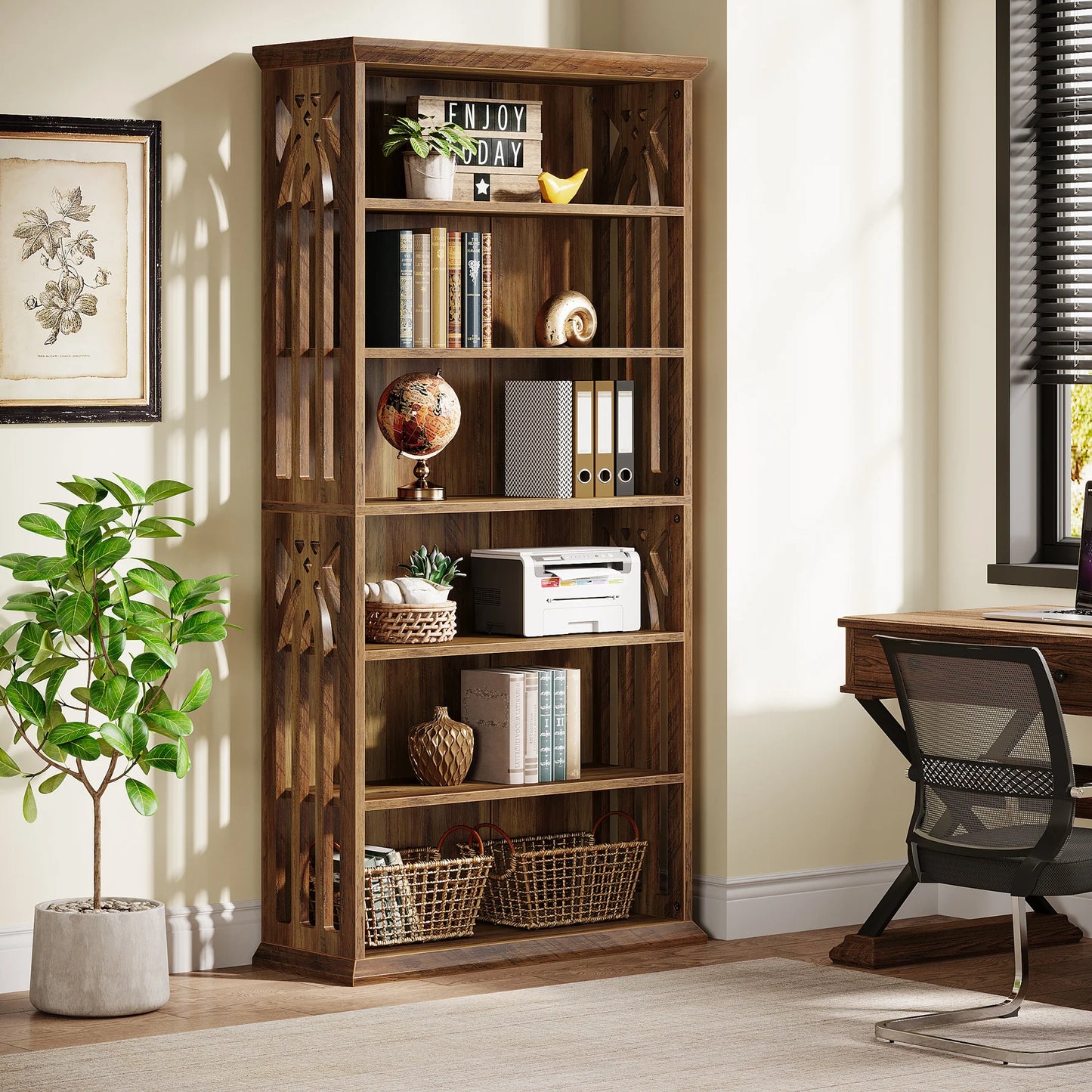 6-Tier Wood Display Shelves, Bookcase