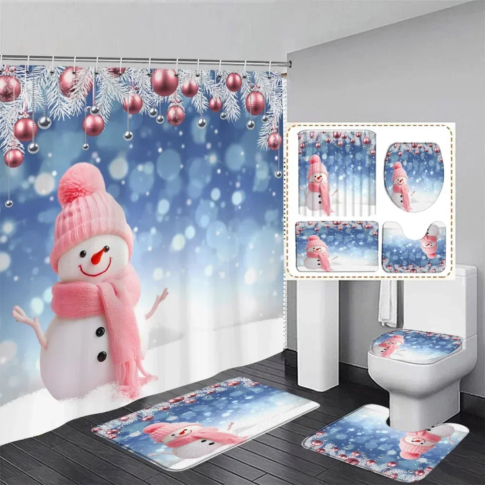 Christmas Shower Curtain & Bath Mat Set