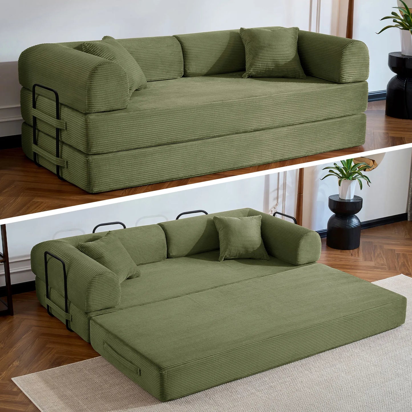 79’’ Corduroy Upholstered Folding Convertible Sofa Bed