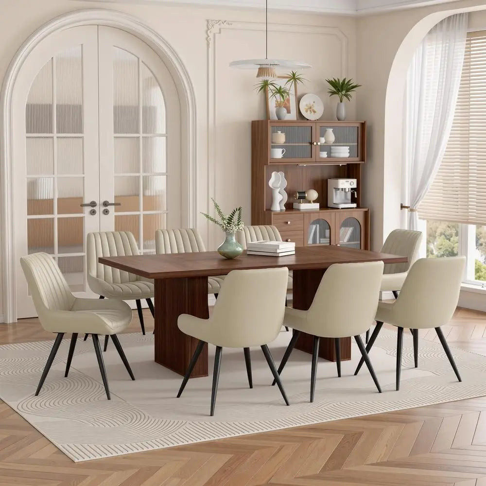 9 Pcs Modern Farmhouse Dining Table Set with 8 Upholstered Chairs
