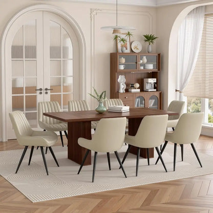 9 Pcs Modern Farmhouse Dining Table Set with 8 Upholstered Chairs