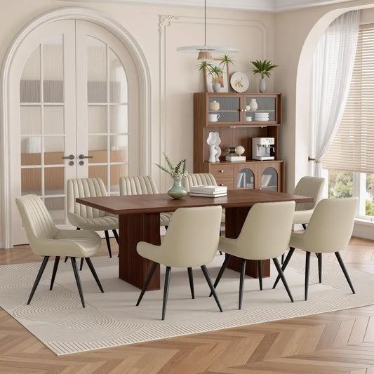 9 Pcs Modern Farmhouse Dining Table Set with 8 Upholstered Chairs