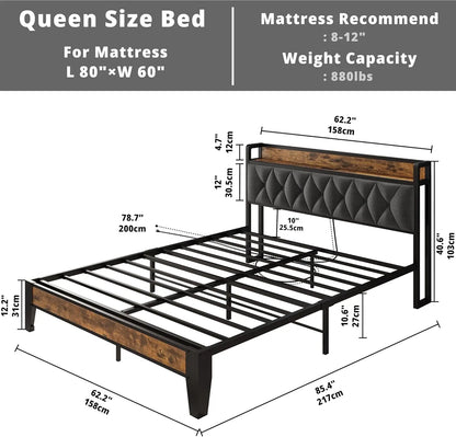 Multi Size Bed Frames with Storage Headboard
