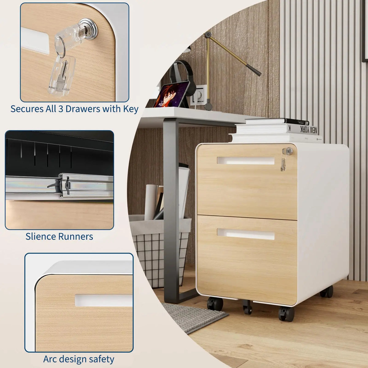 Locking 2-Drawer Metal Rolling Under Desk File Cabinet