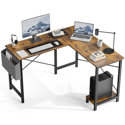 Wooden Corner Table with CPU Storage Shelf & Side Bag