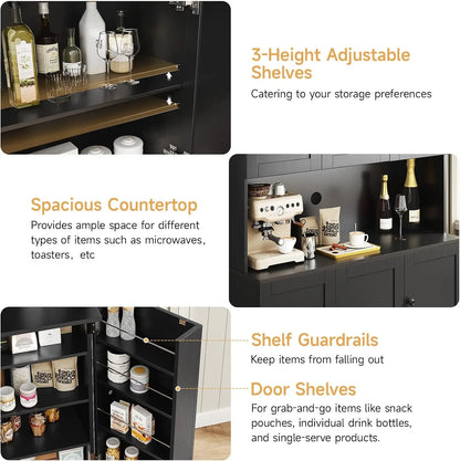 71in Tall Kitchen Pantry Storage Cabinet with Microwave Stand