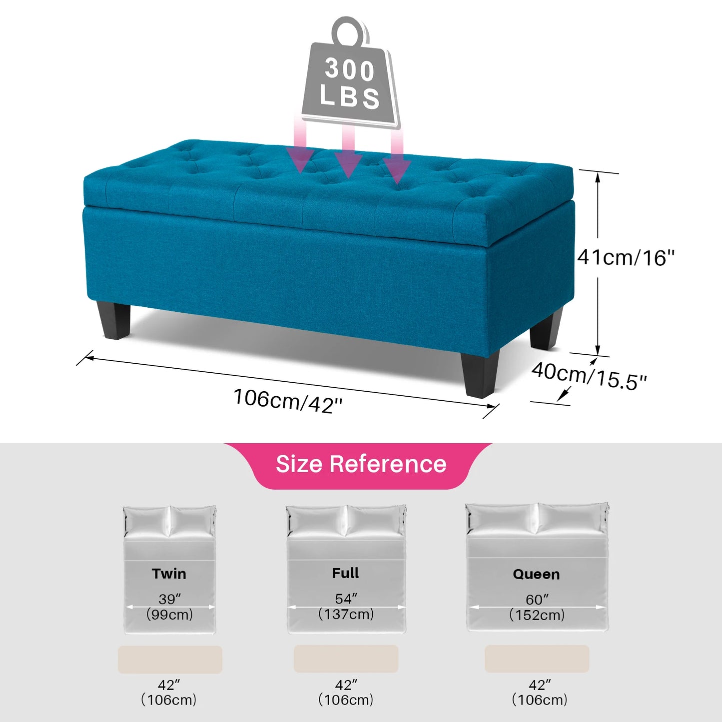42" Storage Ottoman Bench w/ Flipping Lid & Safety Hinge