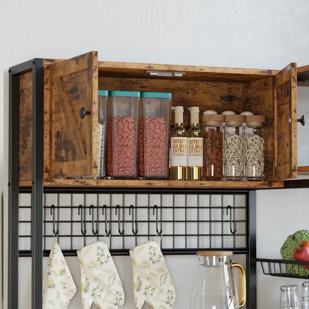 Bakers/ Microwave Stand with 2 Storage Cabinets & Power Outlet