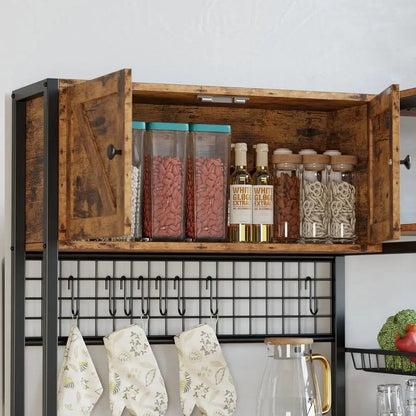 Bakers/ Microwave Stand with 2 Storage Cabinets & Power Outlet