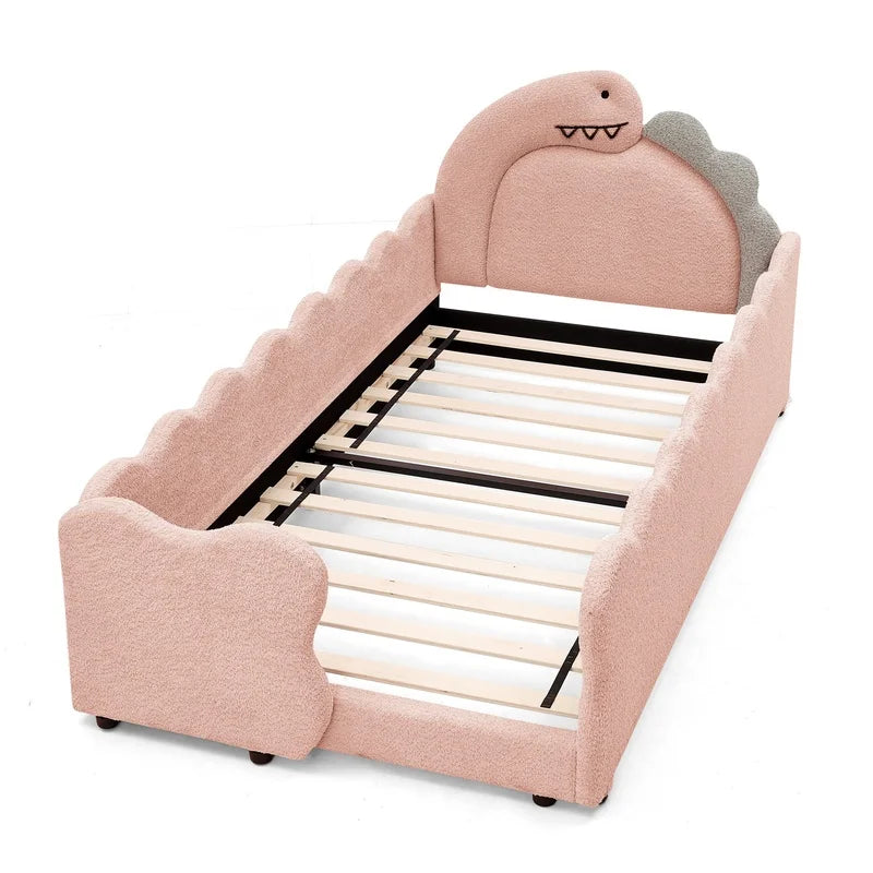 Cute Dinosaur-Shaped Wooden Kids Bed with Safety Guardrail