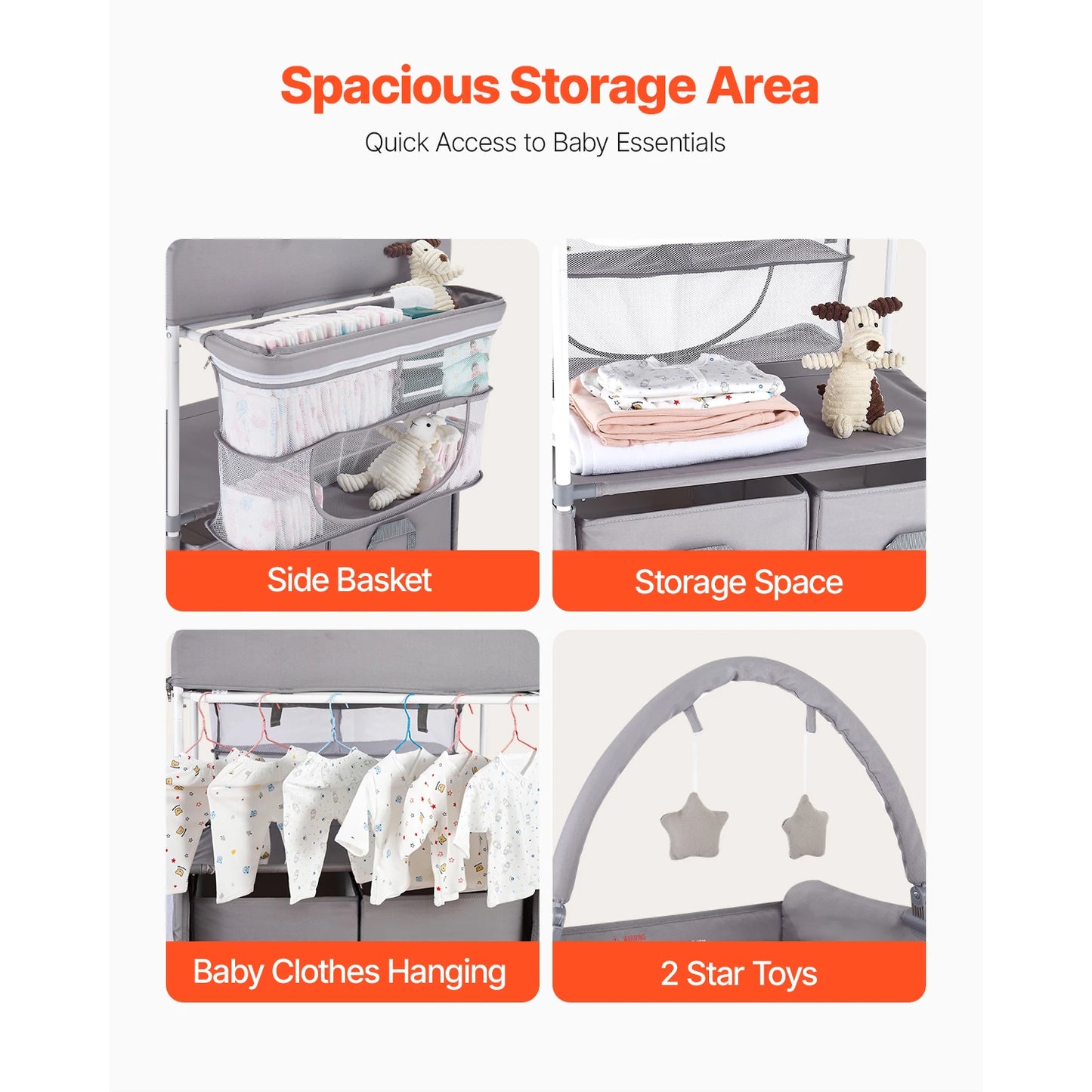 Foldable Diaper Changing Station with 2 Fabric Drawers & Side Basket