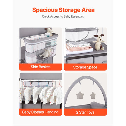 Foldable Diaper Changing Station with 2 Fabric Drawers & Side Basket