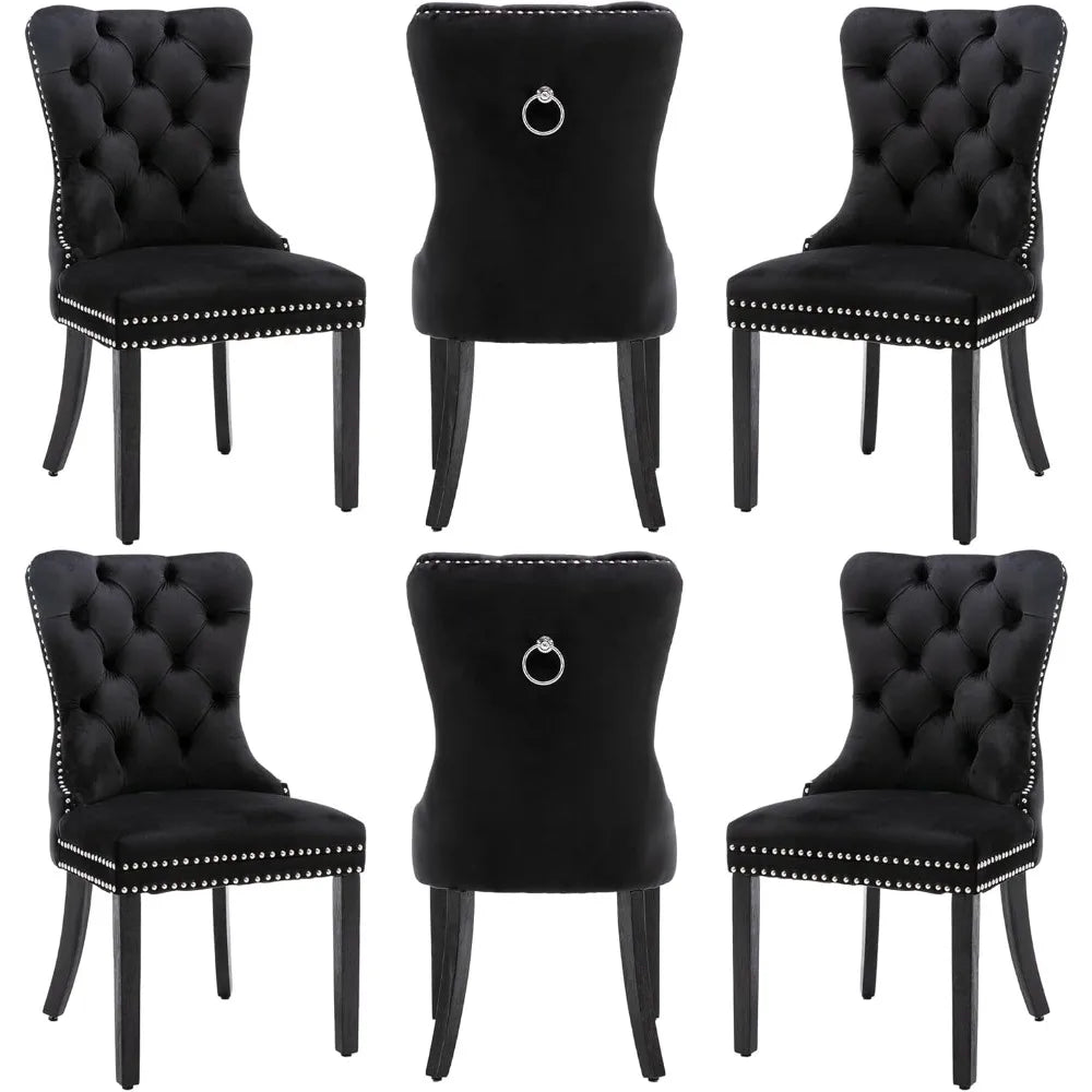 Velvet Dining Chairs Set of 6 with Wood Legs