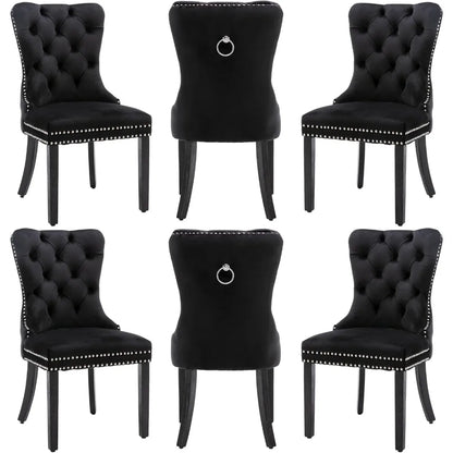 Velvet Dining Chairs Set of 6 with Wood Legs