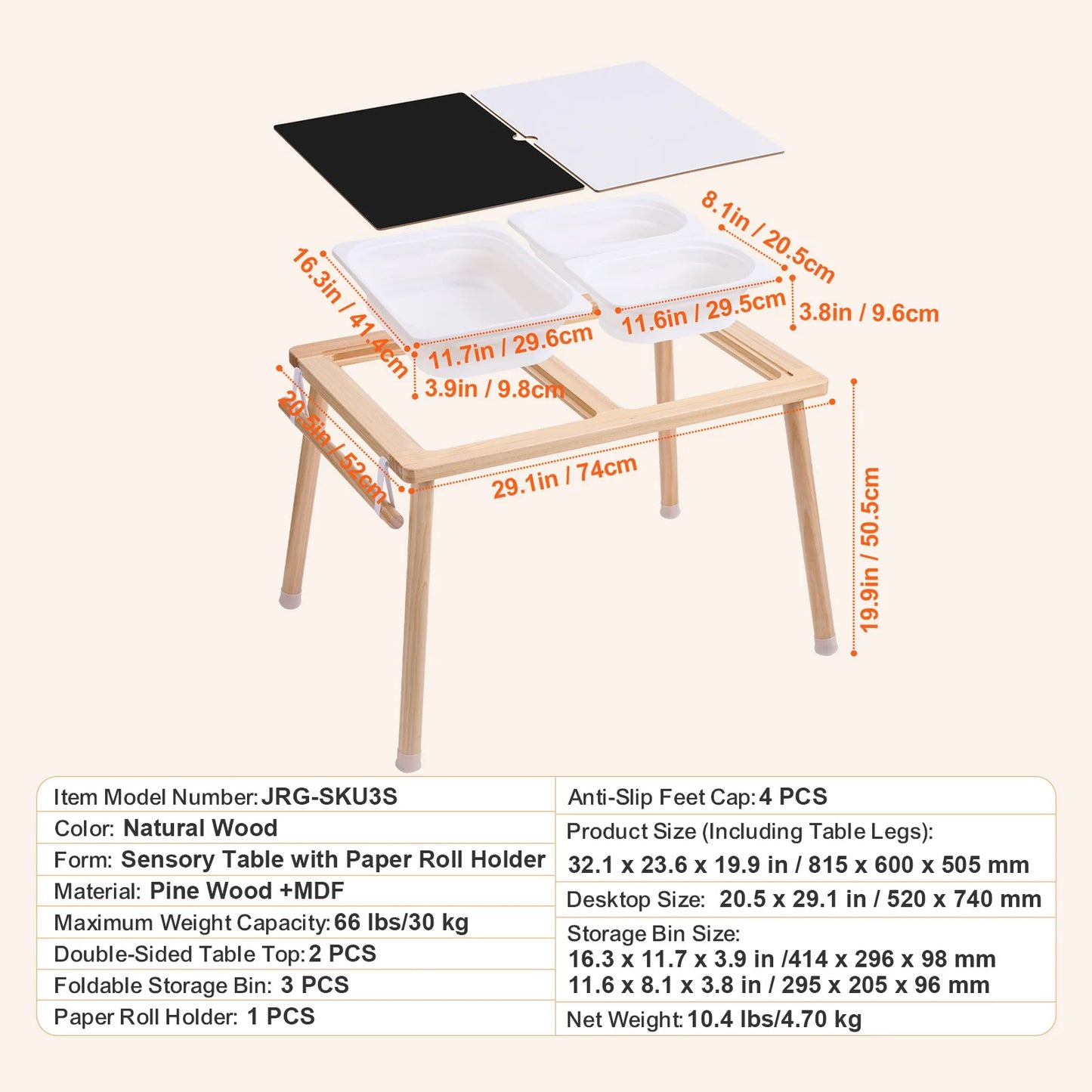 Wooden Sensory Table for Kids Activity with Storage Bins