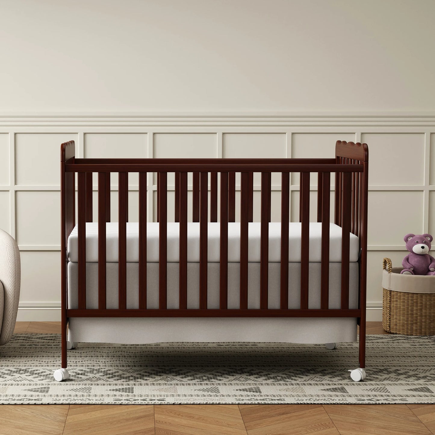 4-in-1 Convertible Wooden Baby Crib w/ 3 Adjustable Heights