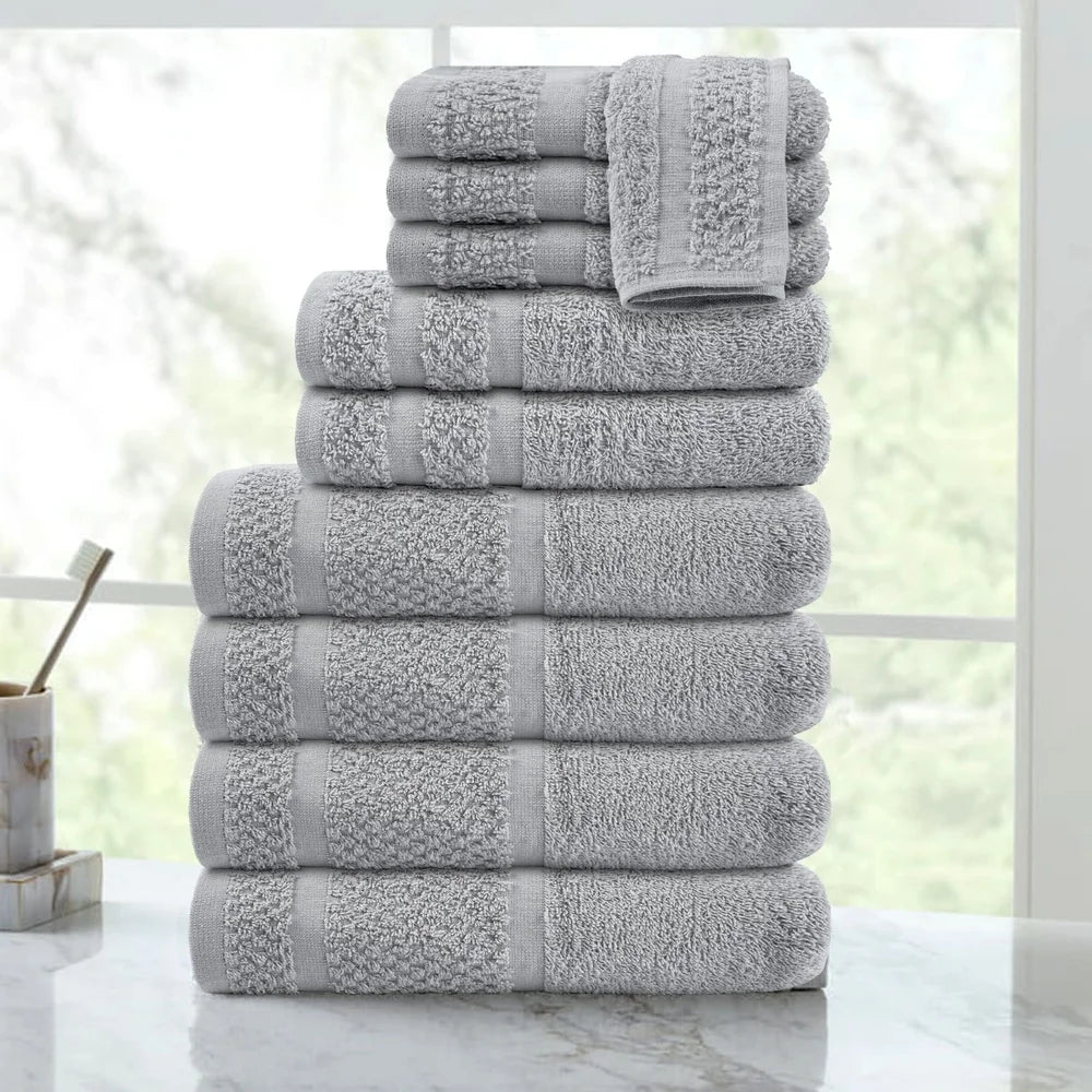 10 Piece Cotton Towel Set, Soft Absorbent & Quick Dry