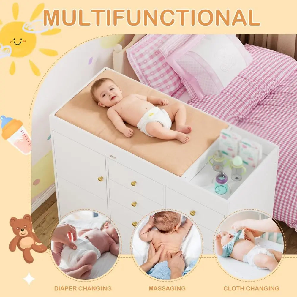 Multi-Functional Baby Changing Table with 8 Drawers and 2 Cabinet