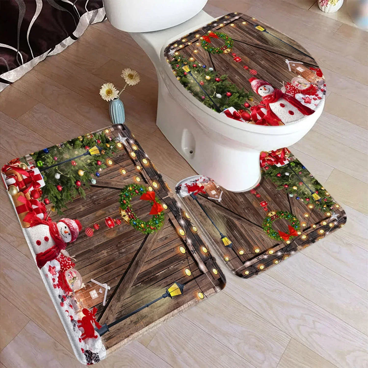 Christmas Shower Curtain & Bath Mat Set