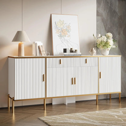 Fluted Storage Sideboard with Adjustable Shelves & Pop-Up Doors