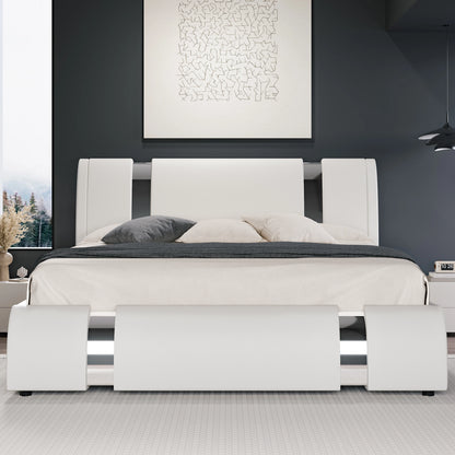 Faux Leather Bed Frame with Iron Pieces Decor & Low Platform