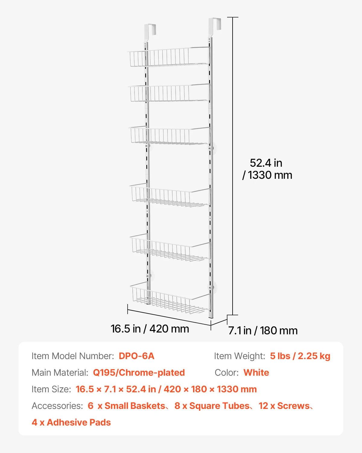 Heavy-Duty Steel 6/8/9/10 Tier Over the Door Pantry Organizer