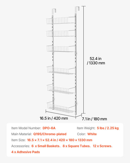 Heavy-Duty Steel 6/8/9/10 Tier Over the Door Pantry Organizer