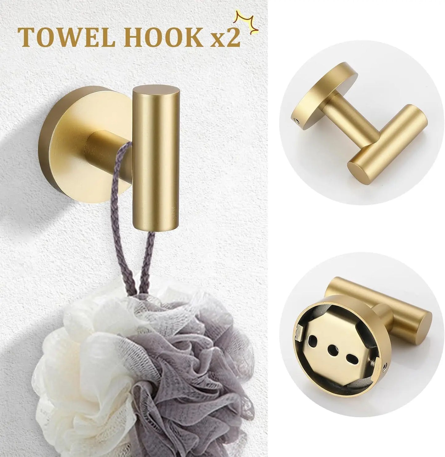 5 Piece Brushed Gold Bathroom Hardware Set