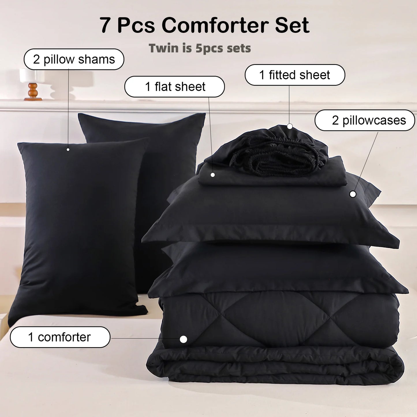 5pcs/7pcs Twin, Full, Queen, King, Bedding Sets with Comforter