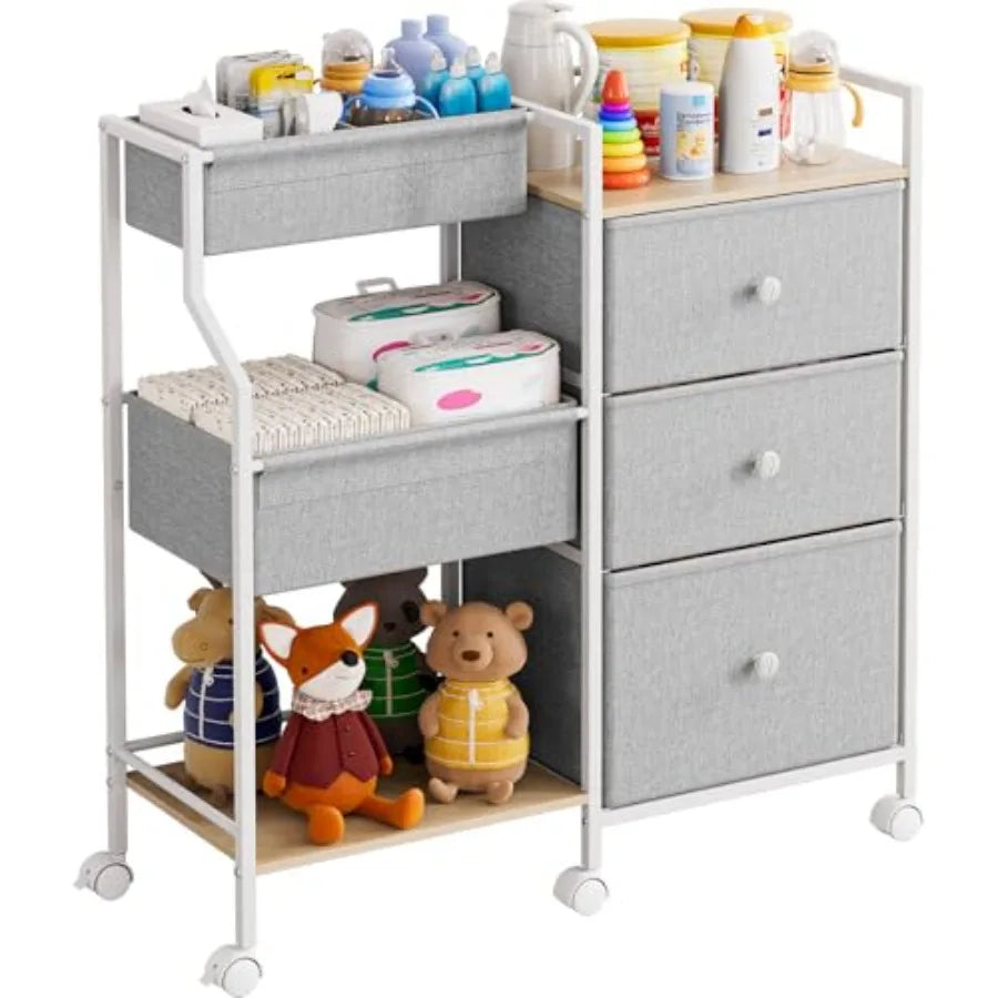 Baby Diaper Caddy Organizer Cart with Dividers and Drawers