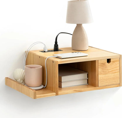 Floating Nightstand with LED Light Strips, Drawer & Shelf