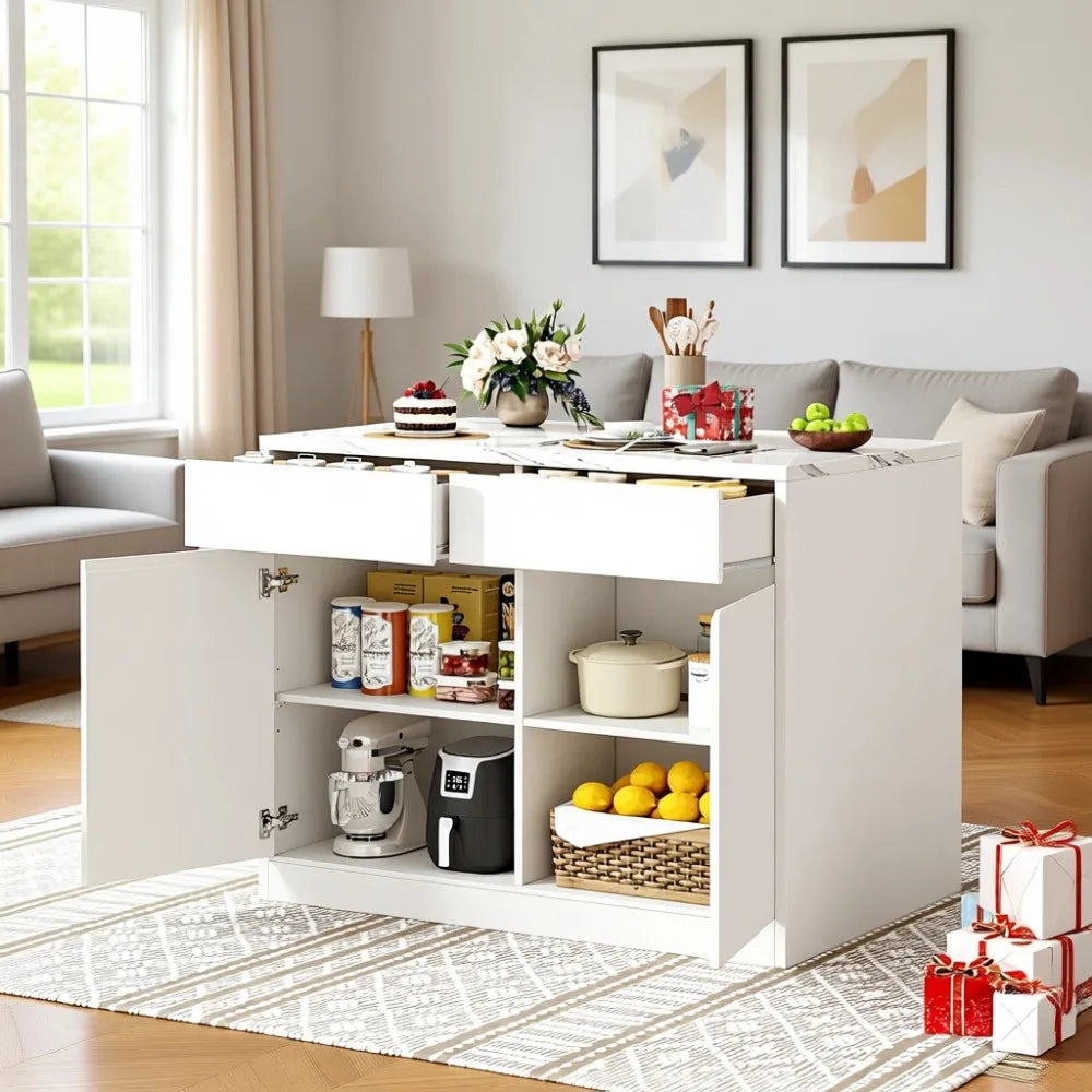 Kitchen Island with 2 Storage Drawers & Adjustable Shelves